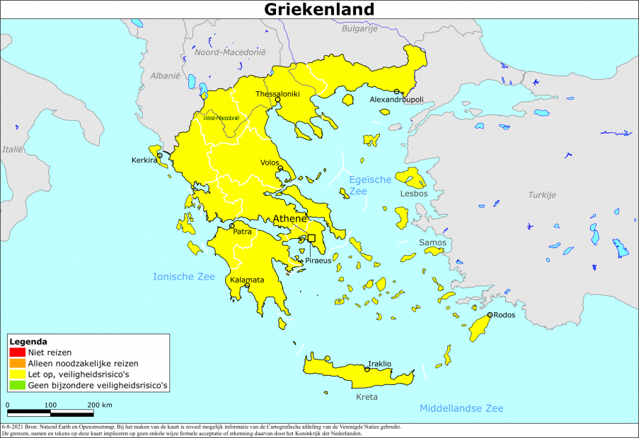 Kaart reisadvies Griekenland
